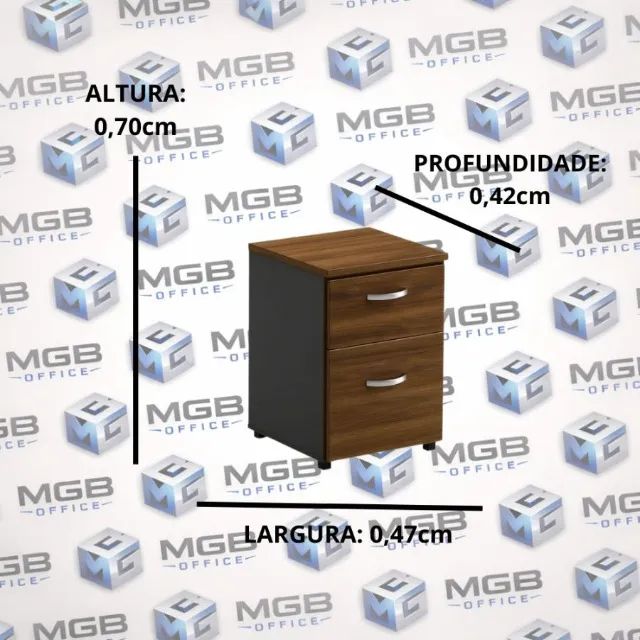 Gaveteiro Volante com 2 Gavetões - 0,70x0,47x0,42cm - (NOGAL+PRETO) ENTREGAS EM ATÉ 24h! - Foto 2
