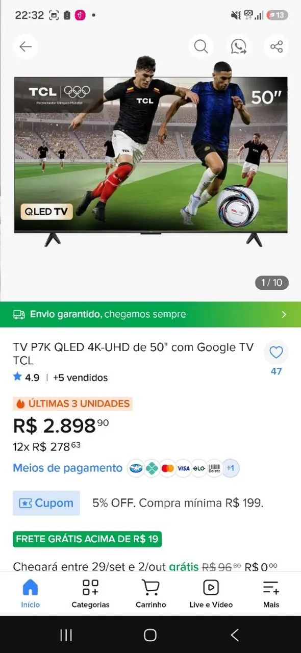 Tv Smart 50 Polegadas TCL 4 K  Qled  - Foto 5