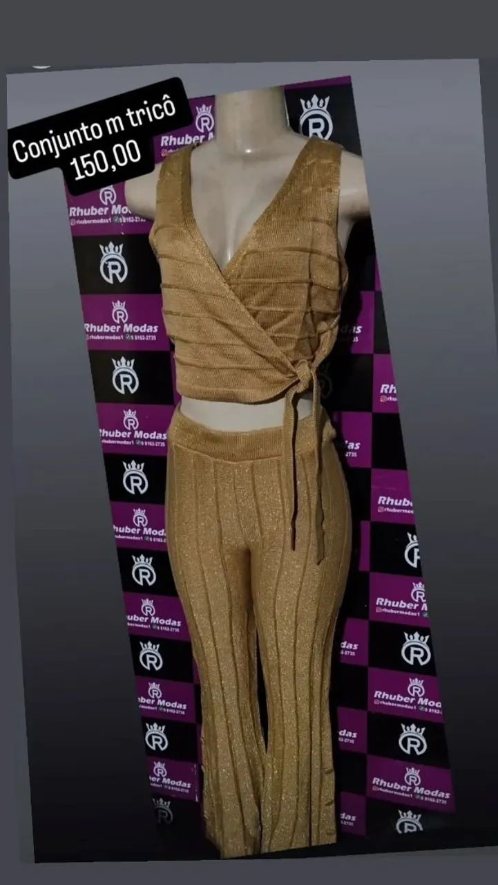 Conjunto tricô dourado 