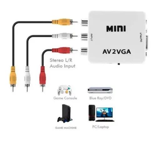 Adaptador Conversor Av X Vga Av2 Mini HD Áudio e Vídeo  - Foto 2