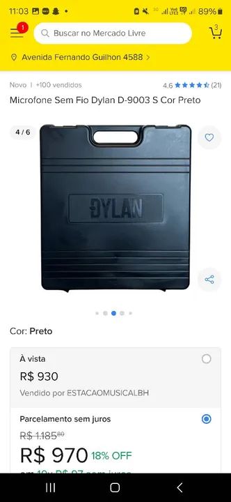 Microfone Sem Fio Dylan D-9003 S Cor Preto