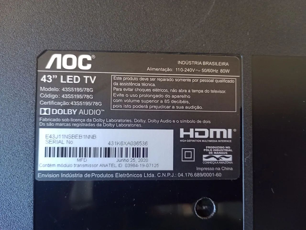 Placa Principal TV AOC 43S5195 78G - Foto 3