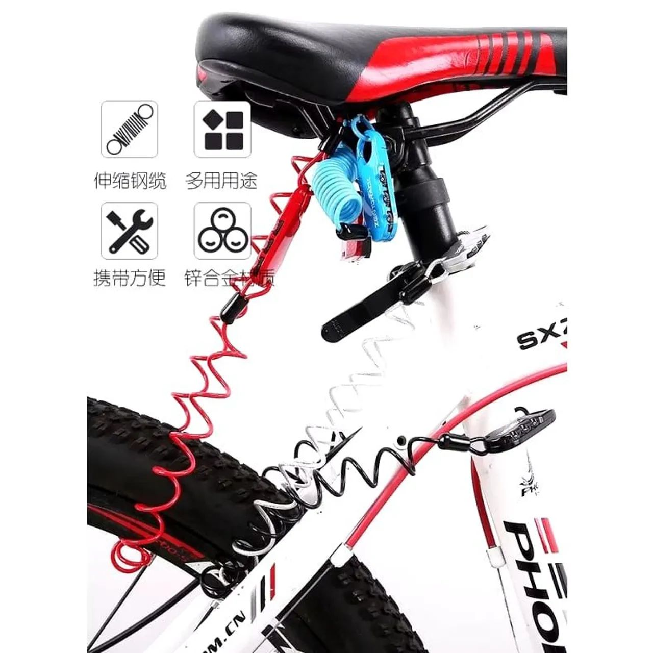 Cadeado cabo de aço com senha para capacete bicicleta - Foto 4