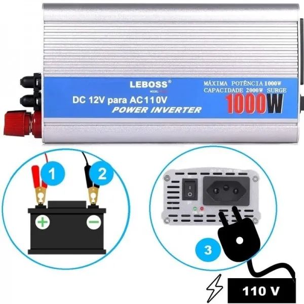 Inversor De 12v Para 110v C/ 1000w Conversor Tomada e Usb 