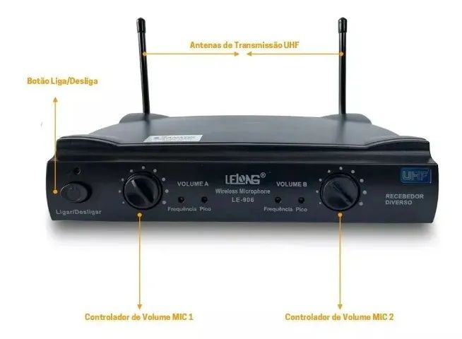 Microfone Duplo Sem Fio UHF Wireless Profissional Le 906 - Lelong - Ideal para Karaoke  - Foto 2