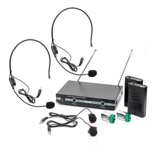 Kit Microfone Vhf Sem Fio Auricular Cabeça Headset Lapela LE910 - Loja Natan Abreu