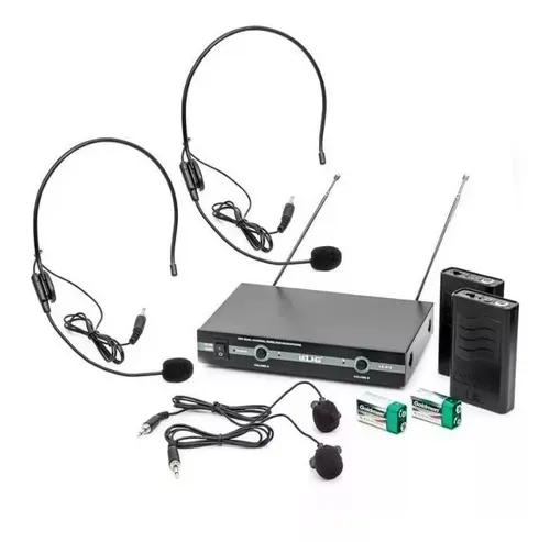 Kit Microfone Vhf Sem Fio Auricular Cabeça Headset Lapela LE910 - Loja Natan Abreu