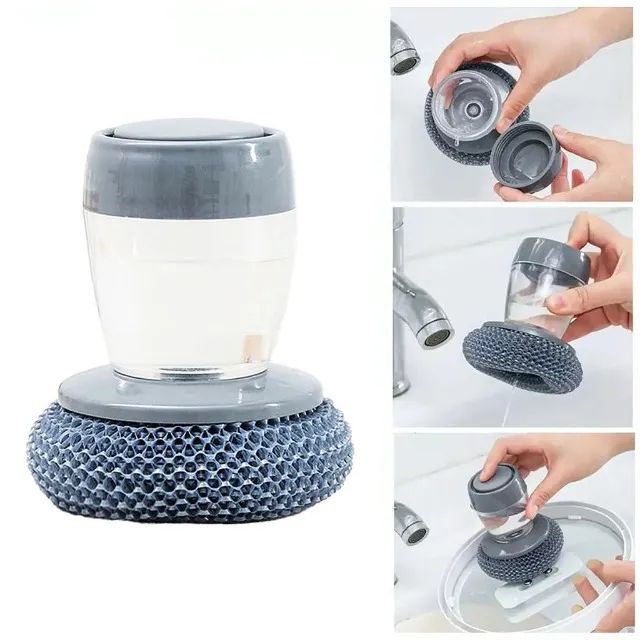 Escova Limpeza Com Dispenser Detergente Palha De Aço Cozinha - Foto 2