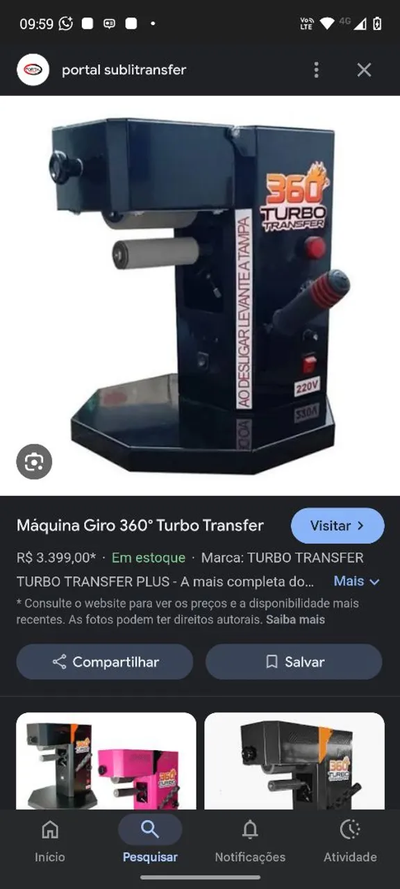 Máquina Giro 360° Turbo Transfer - Sublimação