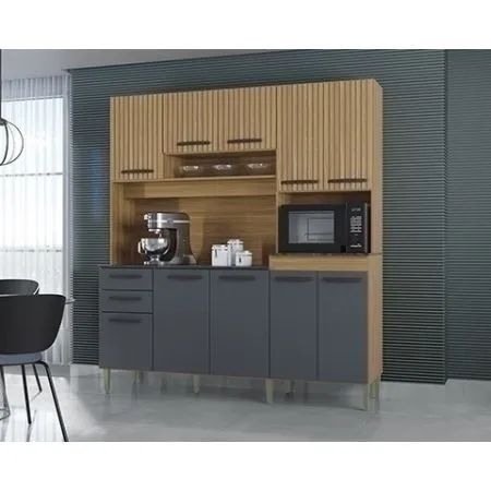 Kit cozinha Eliza damasco/ripado cinza 