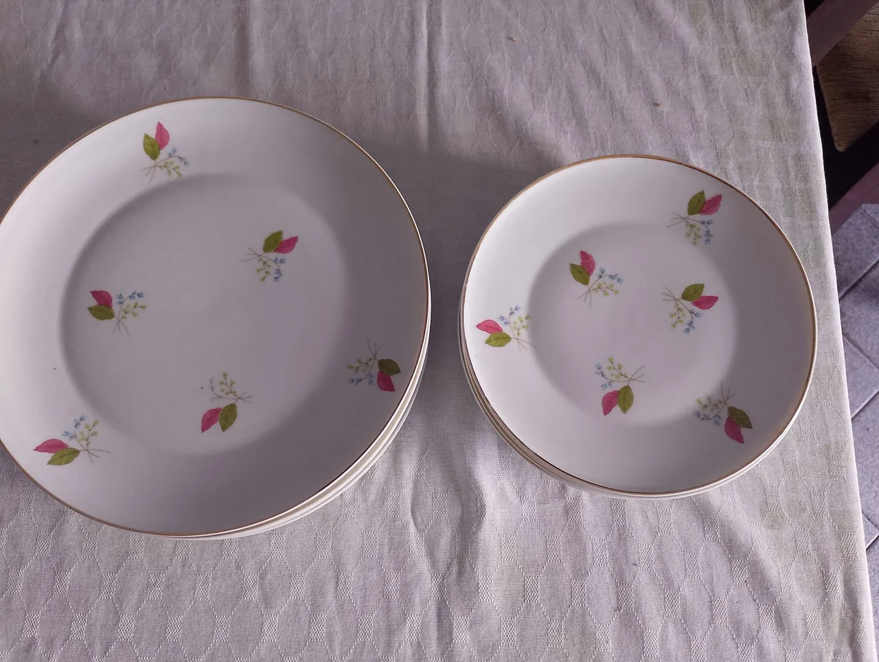 5 pratos rasos e 5 pratos de sobremesa de porcelana