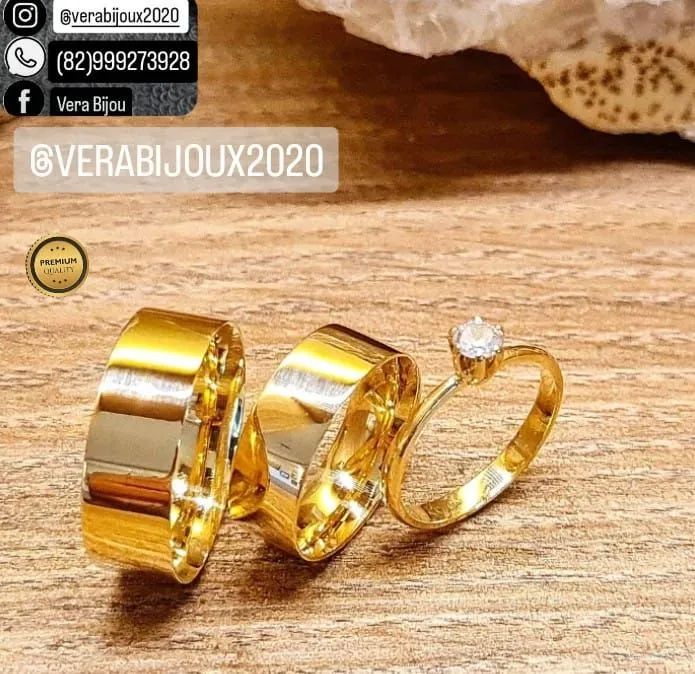 KIT TRIO DE ALIANÇAS BANHADAS A OURO 18K 