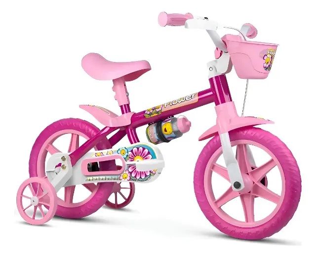 Bicicleta Aro 12 Infantil Rosa (2 a 4 anos), com cestinha