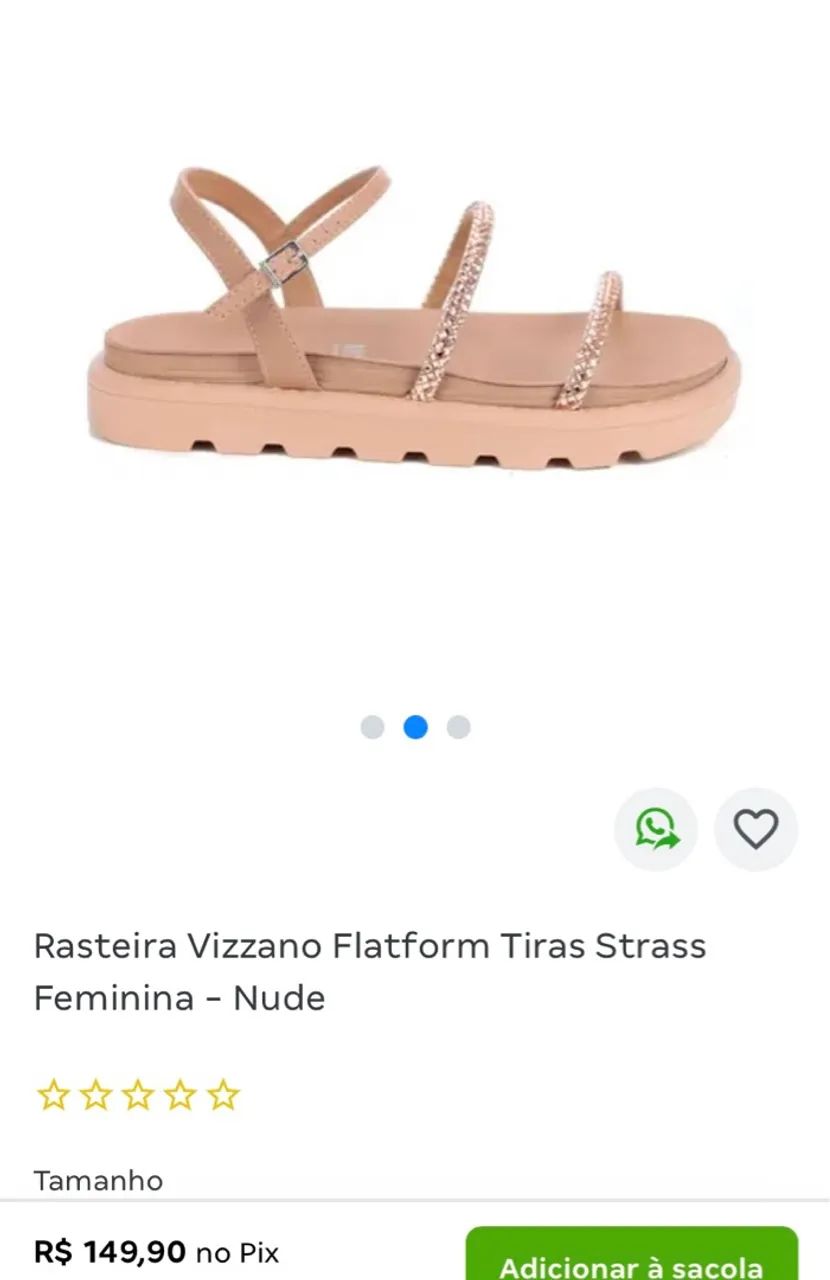 Rasteira Vizzano Flatform Tiras Strass Feminina - Nude