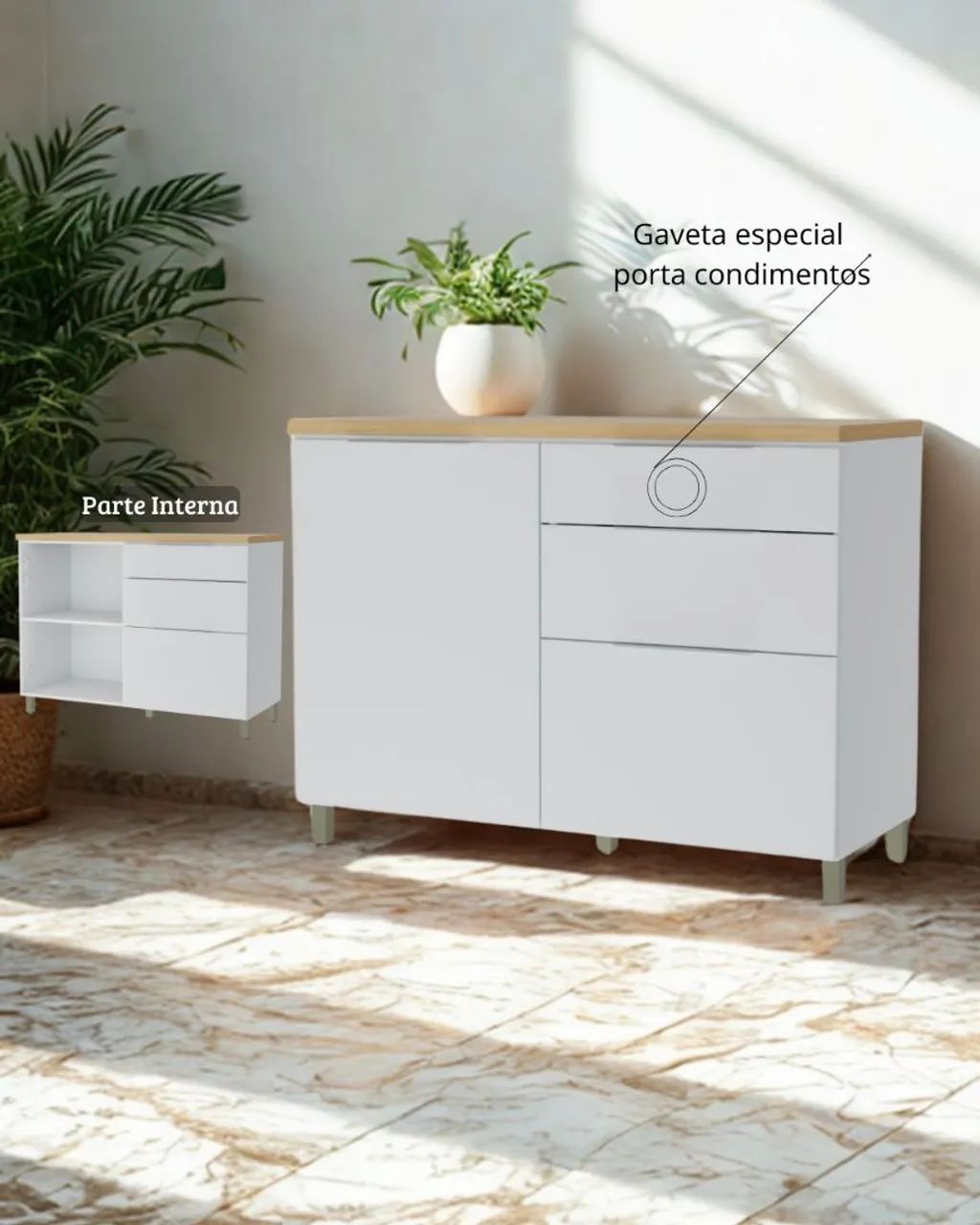 OK - BALCÃO 1 PORTA E 3 GAVETAS 100% MDF - MARQUESA