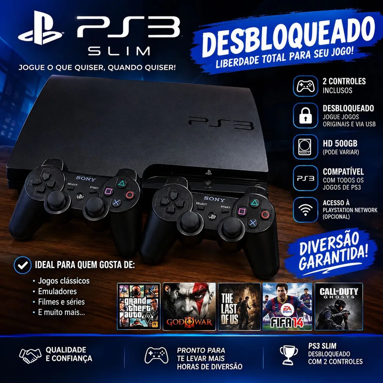 Ps3 slim desbloqueado, aceitor troca.