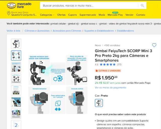 Gimbal FeiyuTech SCORP Mini 3 Pro Preto 2kg para Câmeras e Smartphones - Foto 4