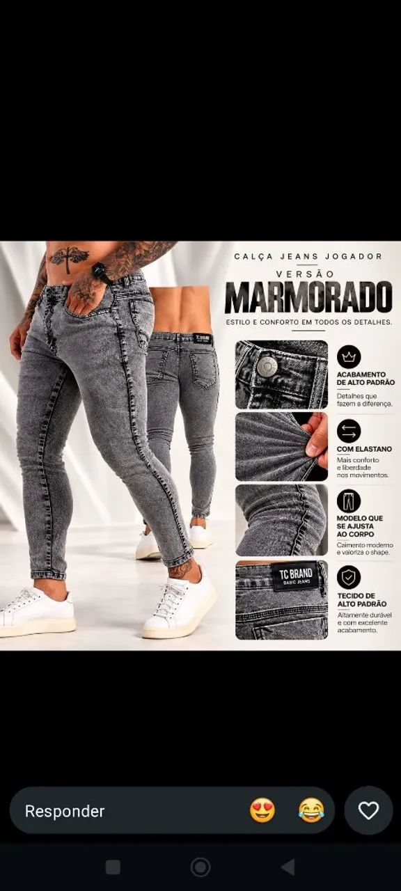 calça jeans marmorada 
