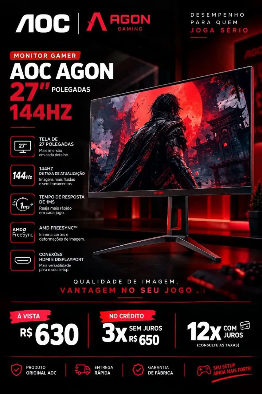 Monitor Gamer AOC 27 POLEGADAS 144hz 