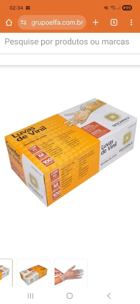 Luva De Vinil Para Procedimento Não Cirúrgico Com Pó M Com 100 Unidades - Descarpack