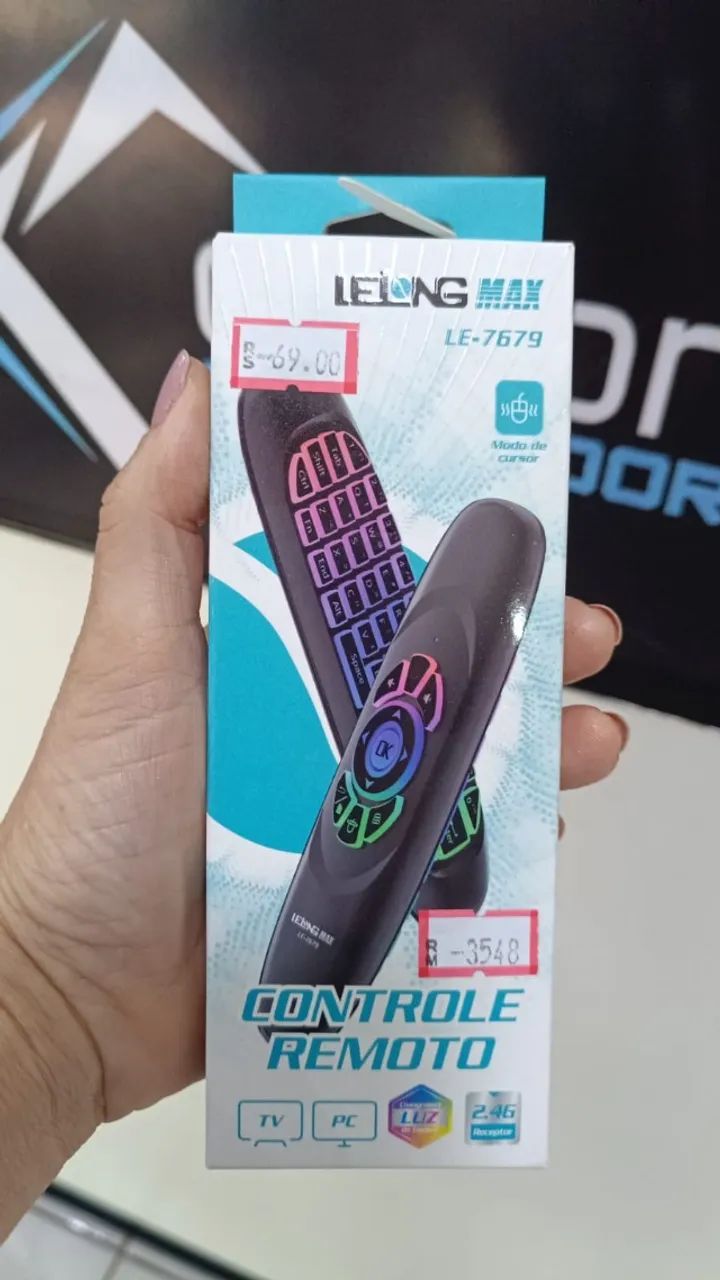 Mini Controle Teclado Air Mouse LE-7679 Sem Fio 2.4G Para TV PC Projetor Loja COimbra