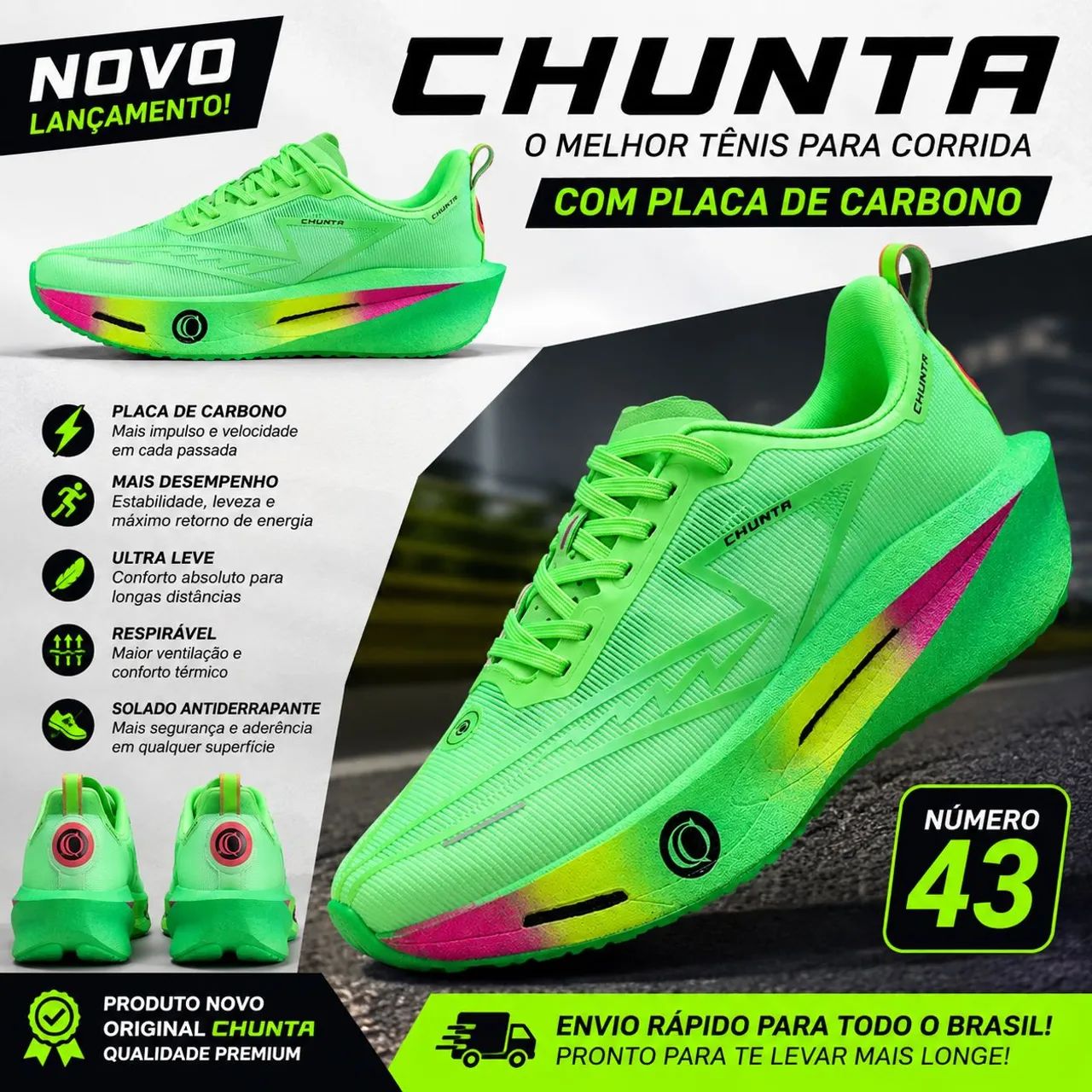 Tênis corrida CHUNTA 43 novo