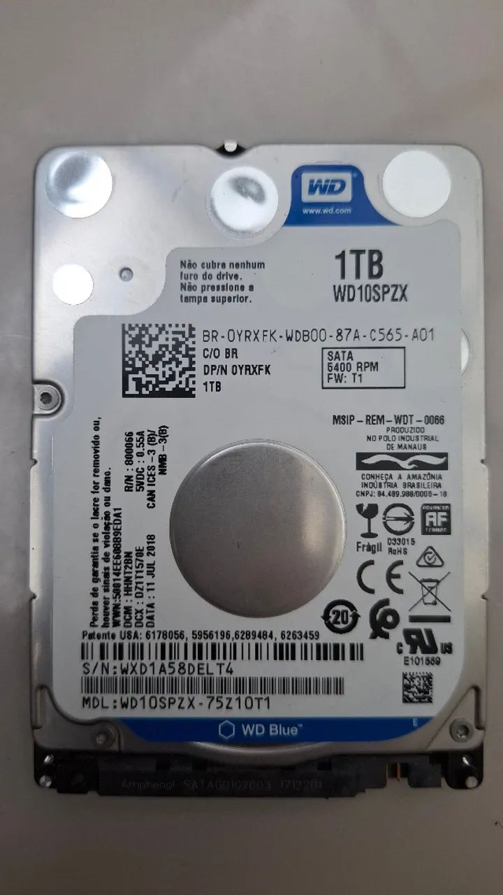 Combo Armazenamento Notebook/PC: HD 1TB + SSD 256GB