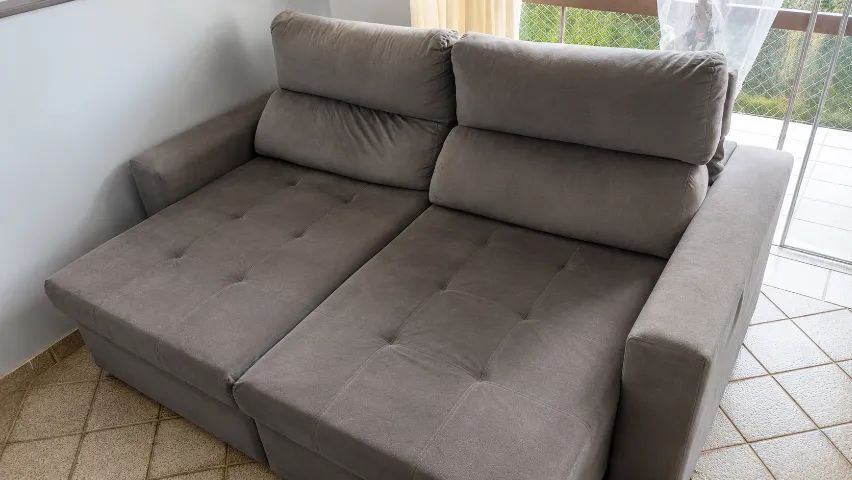 Sofá Retrátil 3 Lugares Cinza Suede TOKSTOK - Foto 2