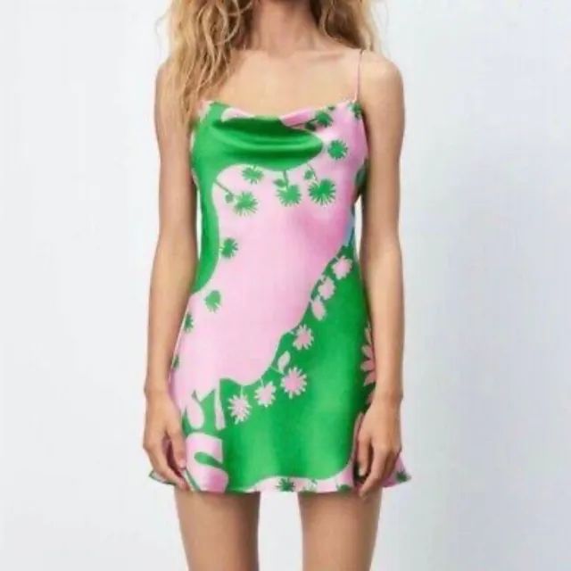 vestido zara rosa e verde lindo