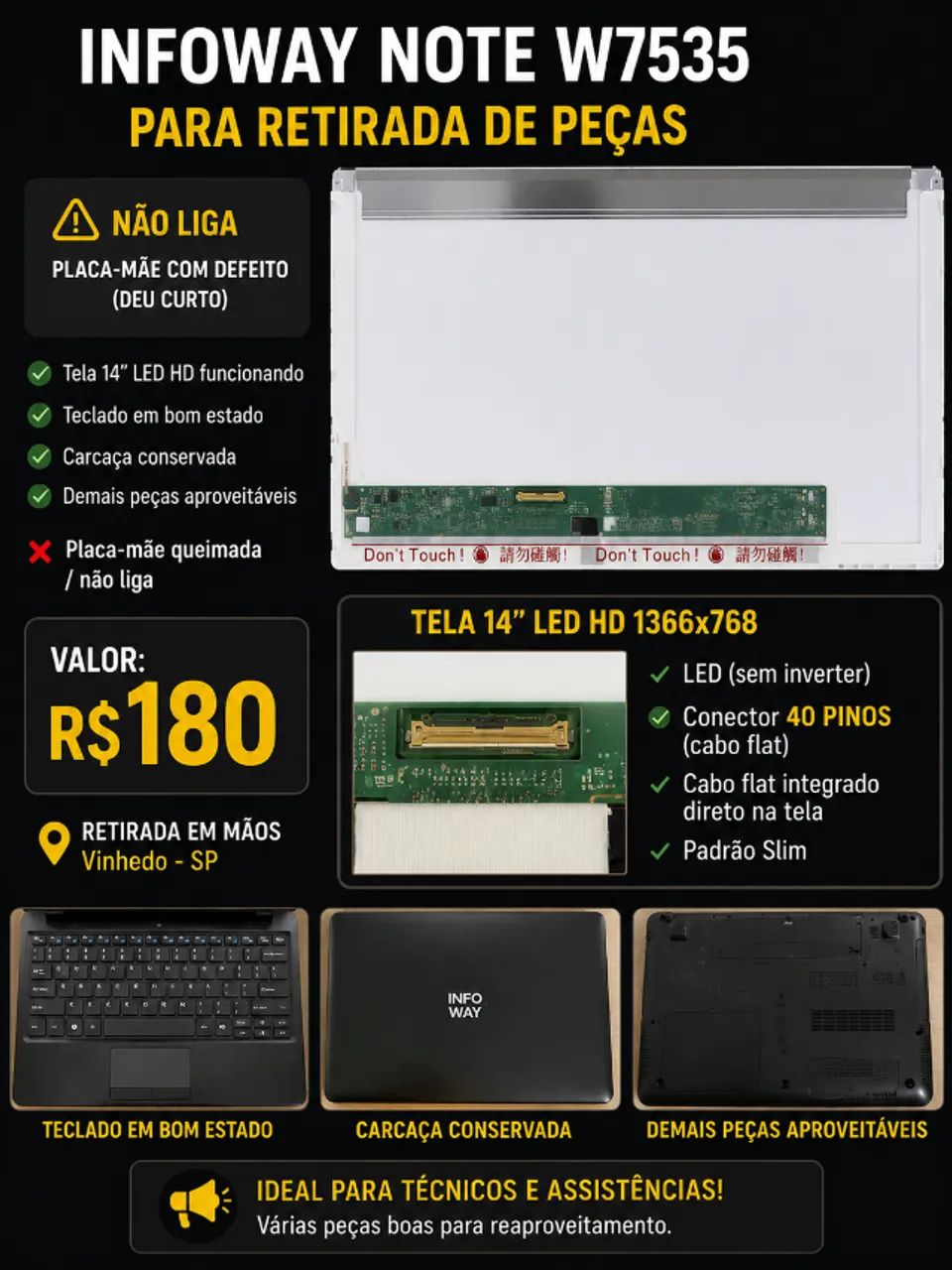 Notebook Itautec W7535 - Para retirada de peças (LEIA)