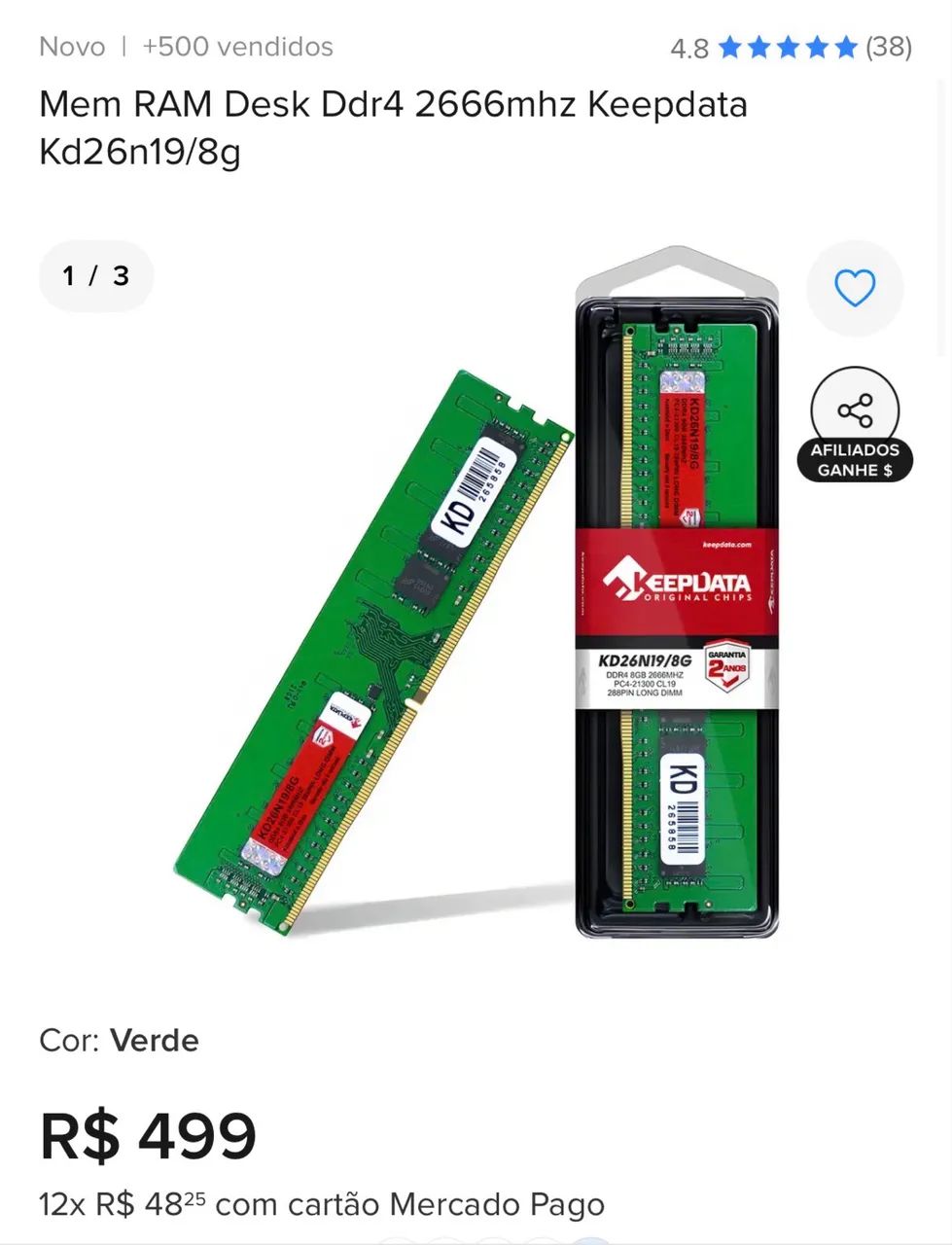 Memória DDR4 8GB 2666MHz - Memória RAM - Centro, São Bernardo do