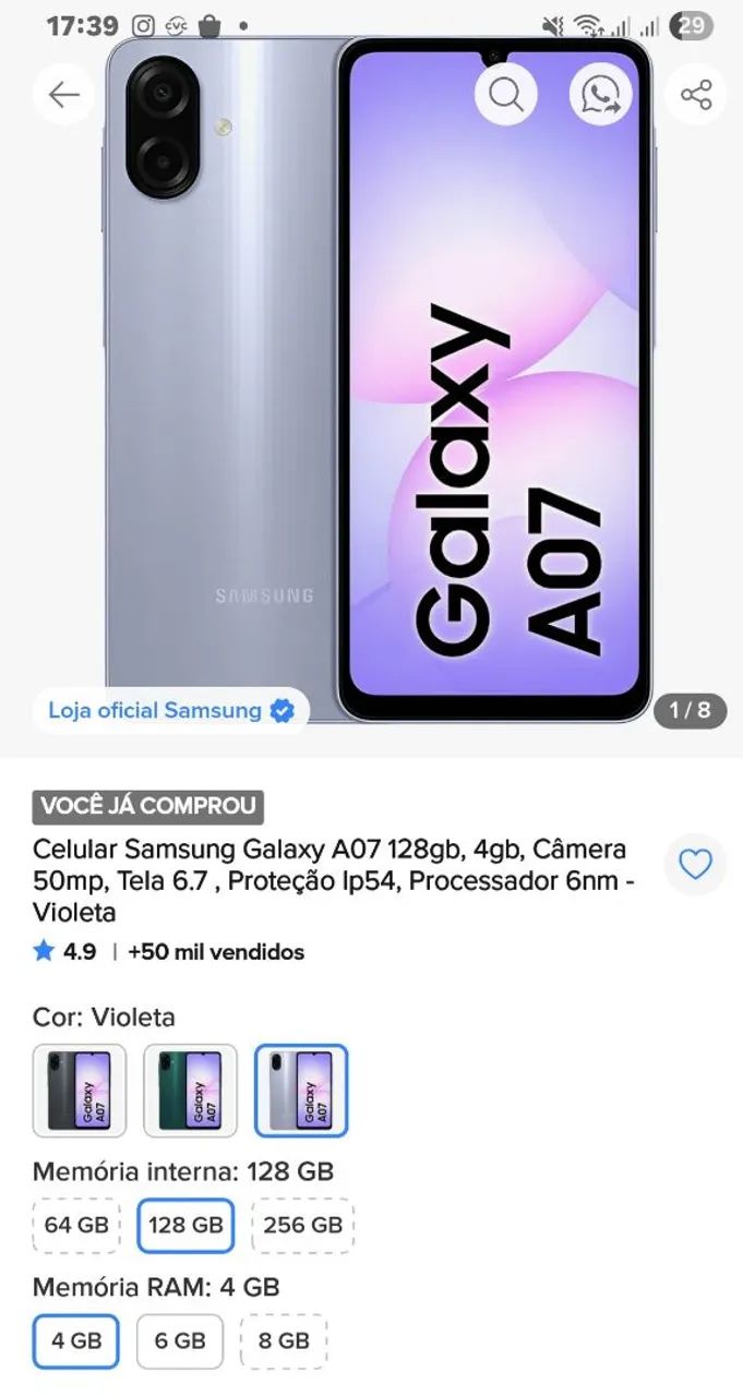 Vendo celular samsung galaxy A07