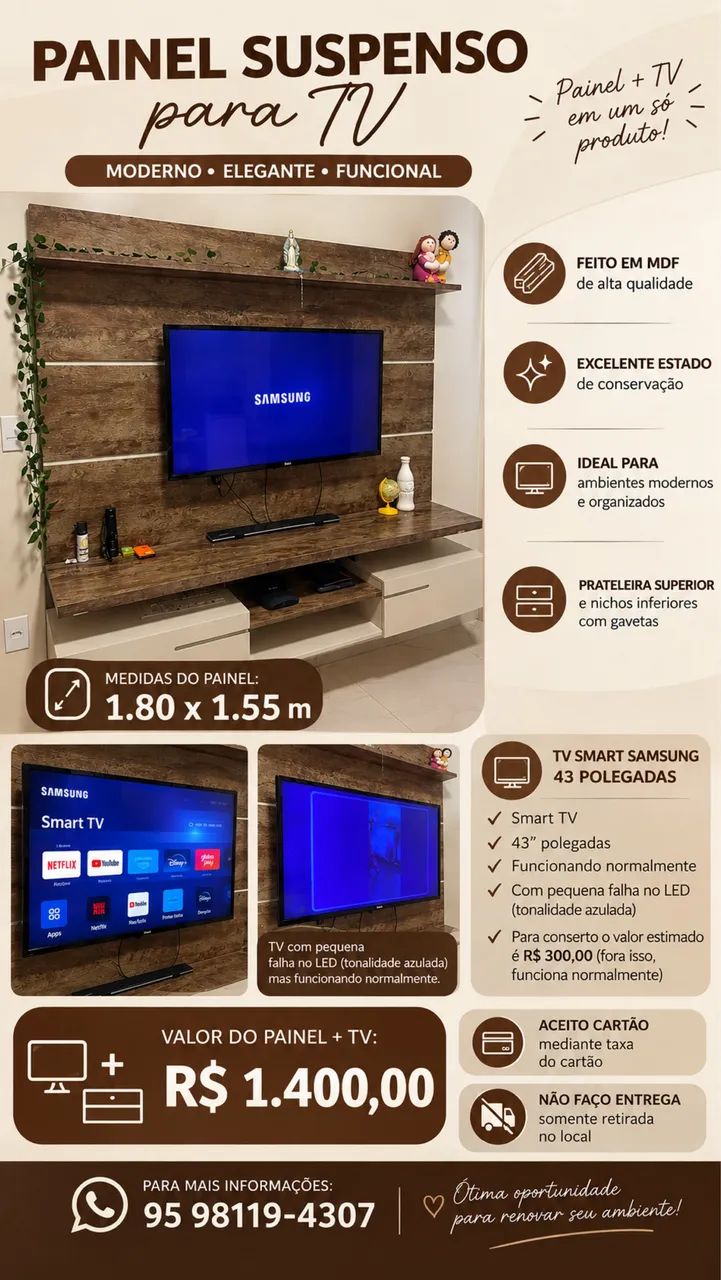 Painel para tv + tv smart 