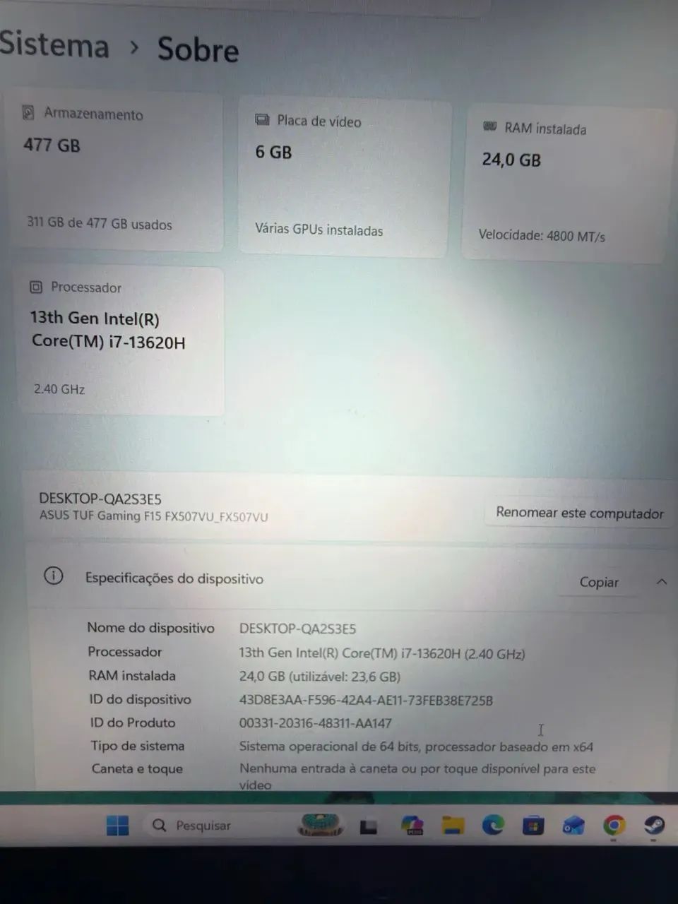 NOTEBOOK ASUS TUF GAMING F15 4050 24 RAM - Foto 5