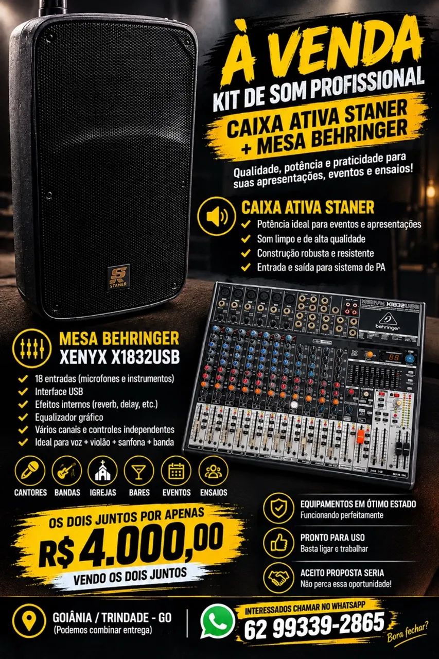 Caixa ativa e mesa de som