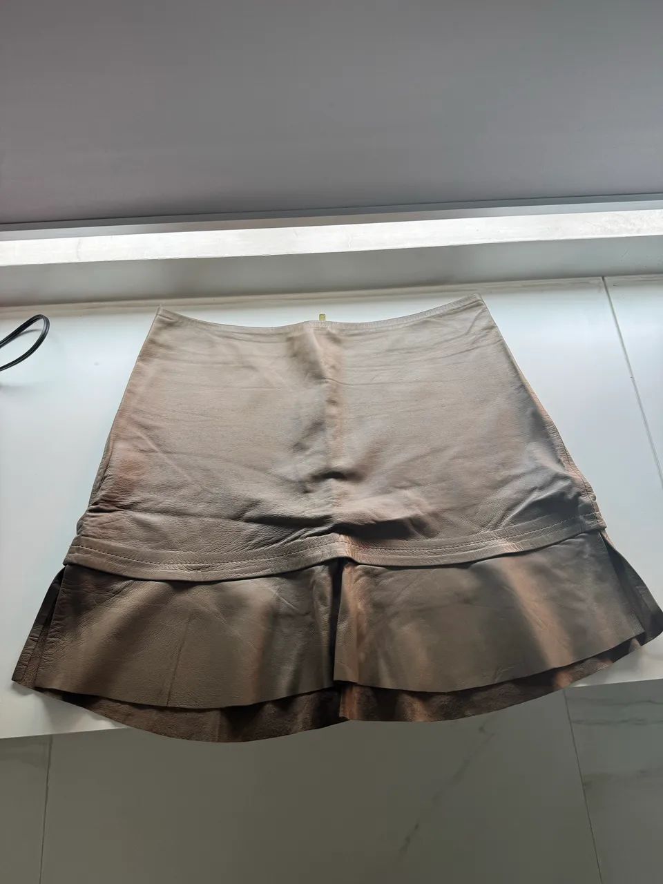 Saia de couro natural, marrom claro 