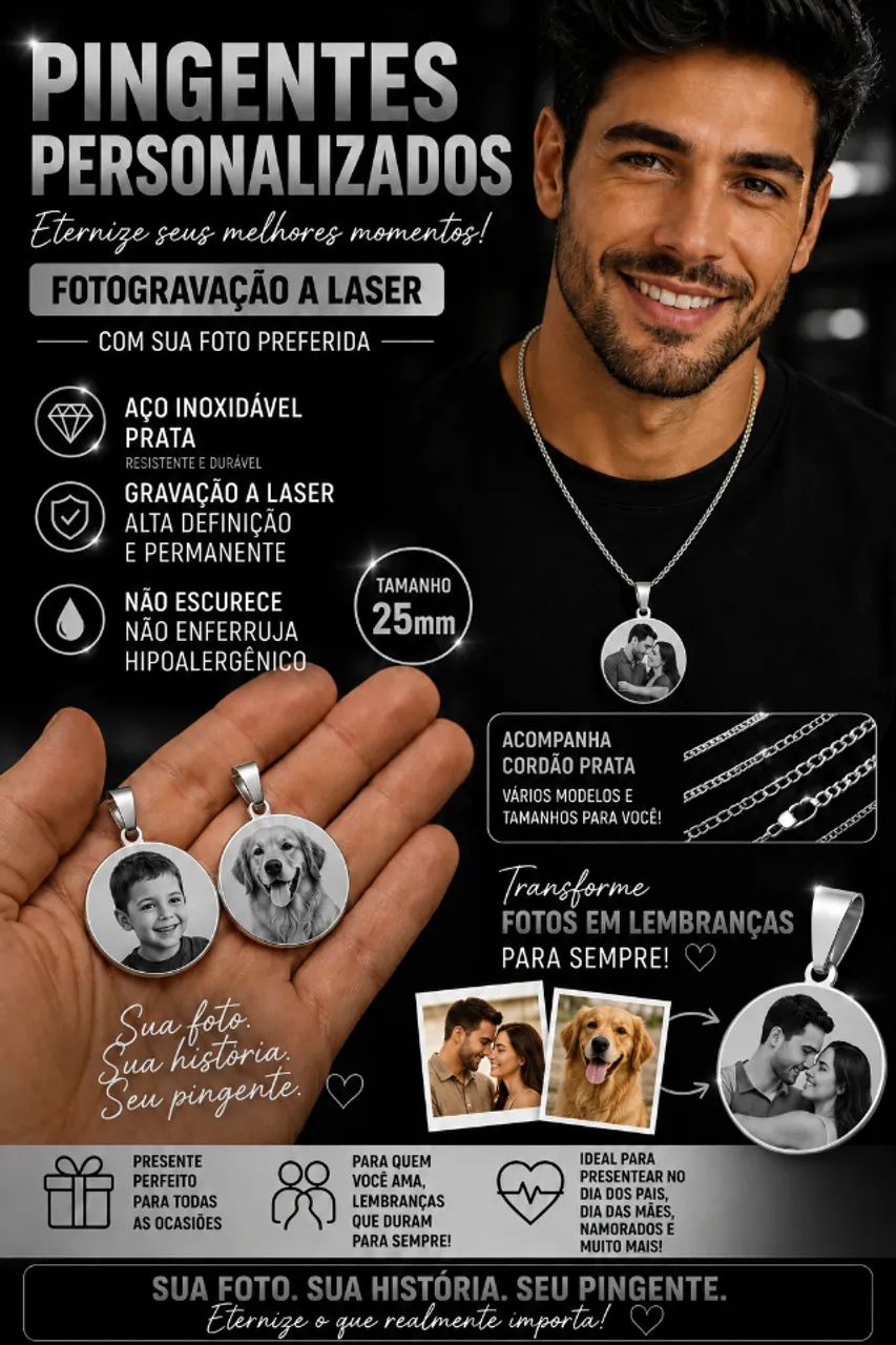 Pingente aço inoxidável com fotogravação a laser  - Foto 3