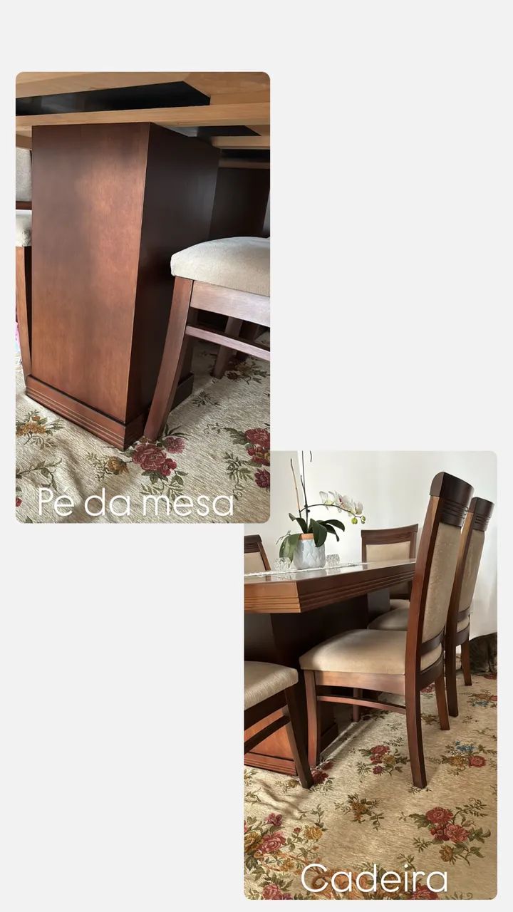 Mesa de jantar de madeira maciça e 6 cadeiras - Foto 4