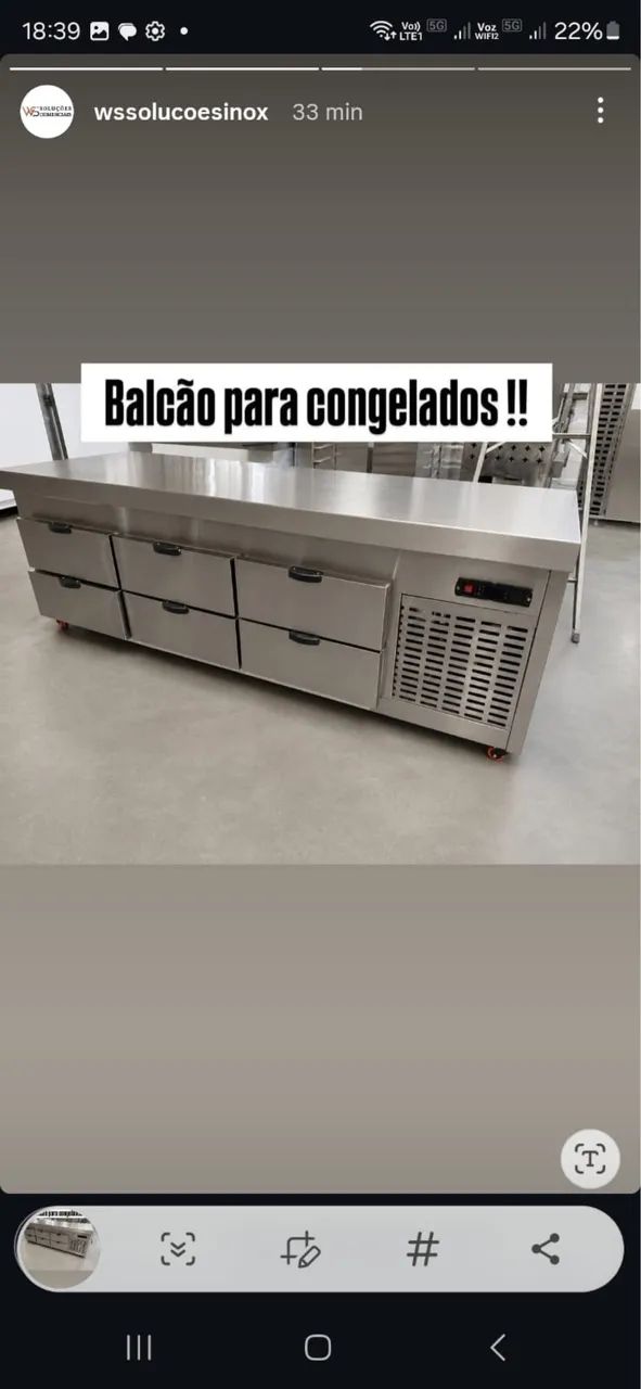 Balcão refrigerado inox sob medida 