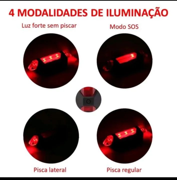 Lanterna Traseira de Bicicleta Recarregável USB - Foto 3