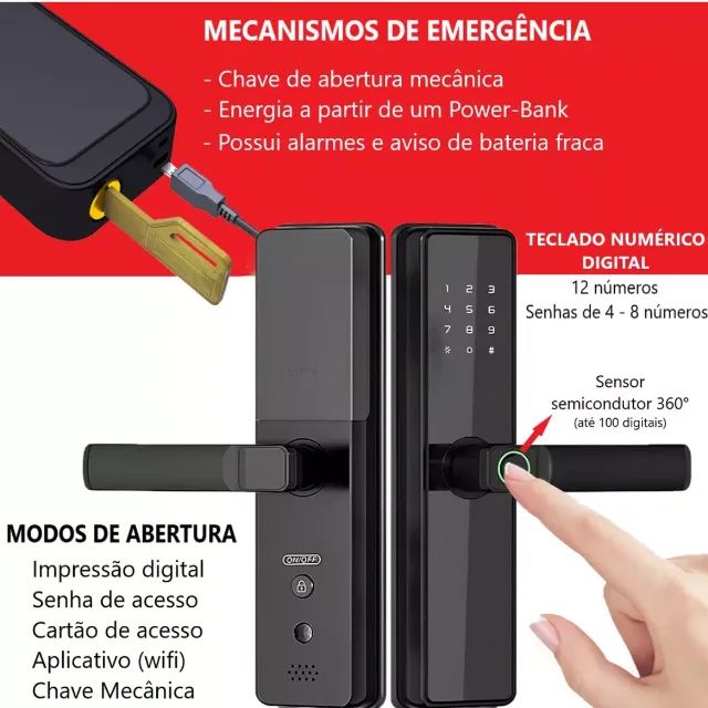 Fechadura Digital Biométrica Aitek Alpha 201 com Biometria, Senha, Cartão e Tag - Foto 4