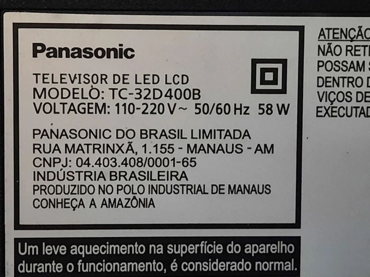 Panasonic 32 pol LED  modelo TC 32D400 display quebrado  - Foto 4