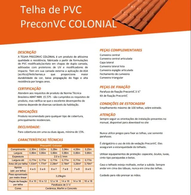 Telhas Colonial Em Pvc 3,28 X 0,86 - Foto 4
