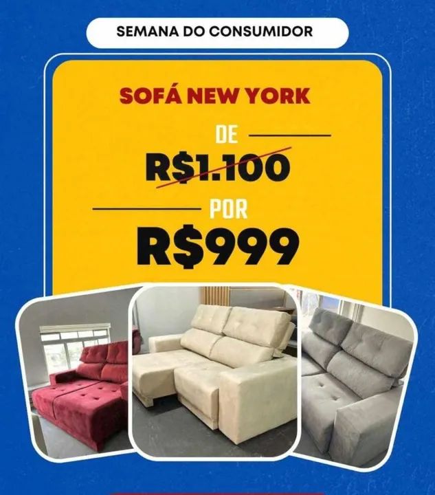 Sofá New York promoção 1100 por 999 