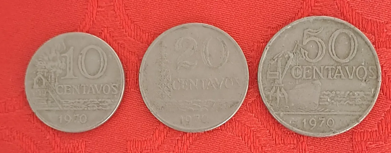 3 moedas 10, 20 e 50 centavos 1970