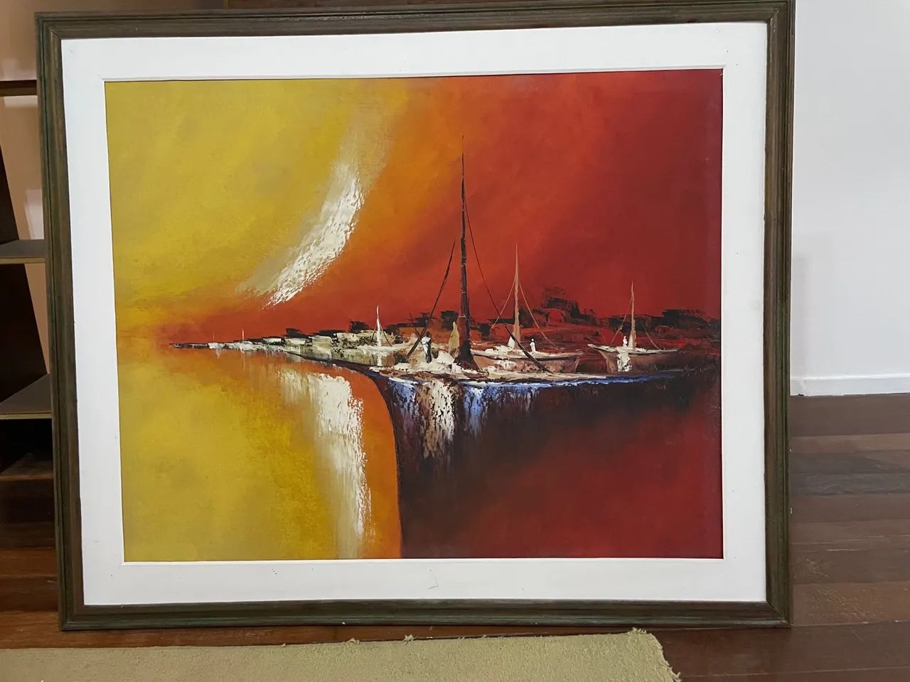 Lindo Quadro a Óleo Grande Original de Rossi - Arte abstrata tela sobre oleo com barcos - Foto 2