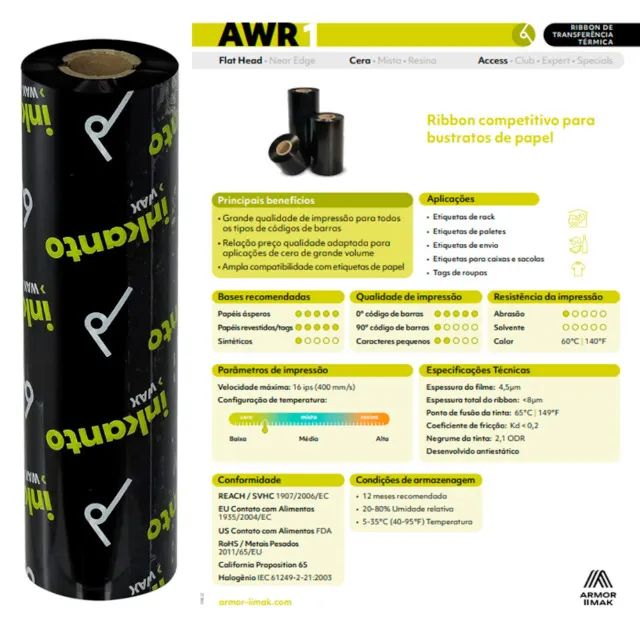 Ribbon de cera para impressora térmica argox zebra elgin - Foto 2