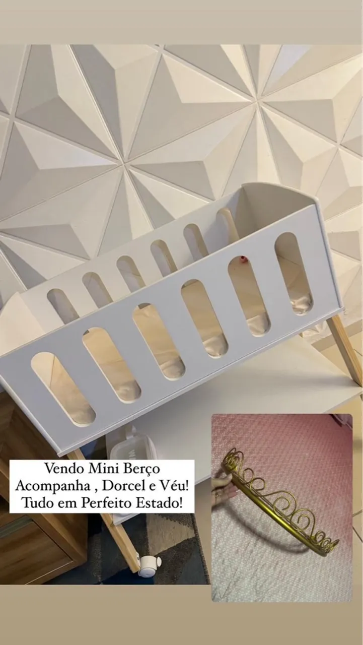 Mini Berço Branco com Mosquiteiro e Acessórios