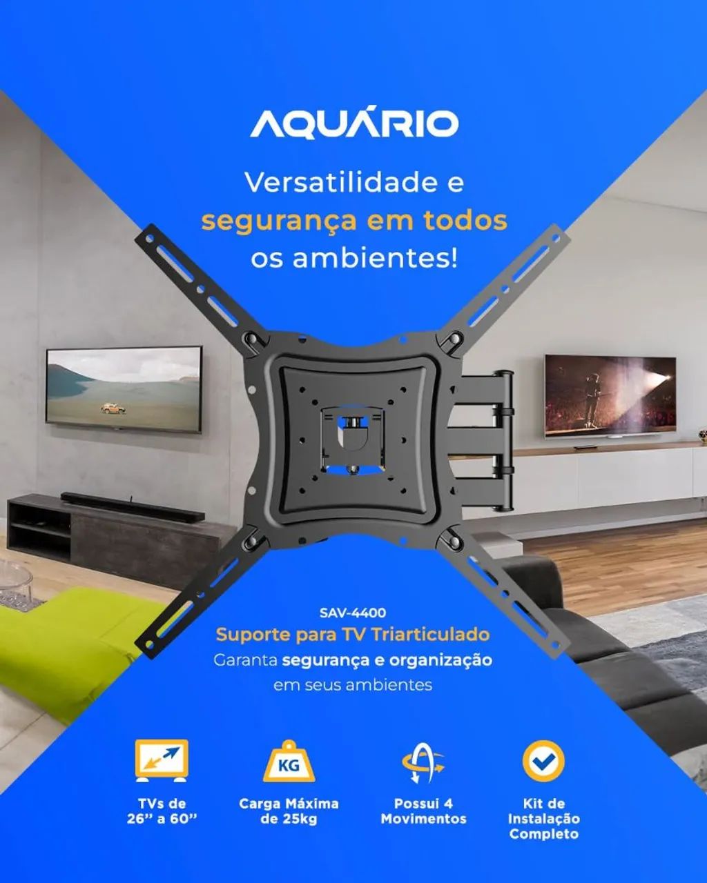 Suporte para TV Triarticulado até 60 polegadas - Segurança e organização