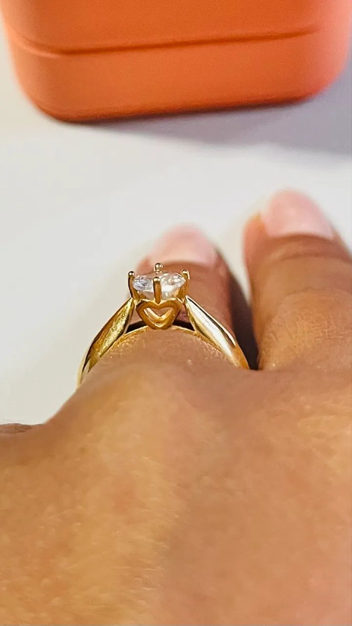 Anel solitário de coração ouro 18k  - Foto 3